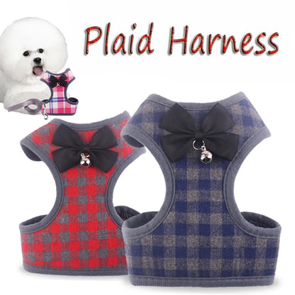 Plaid Dog Harness and Leash Set for Small Medium Dogs Cats Puppy French Bulldog Pet Bowtie Tuxedo Vest Harness