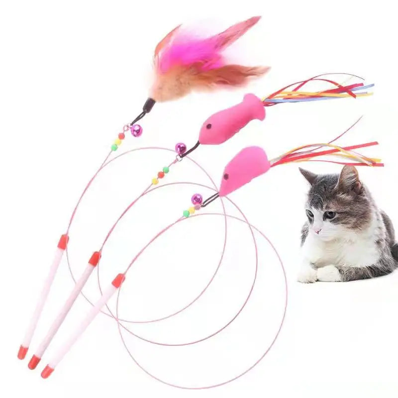 Pets Cat Feather Toys Plastic Kitten Interactive Stick Funny Cat Fishing Rod Game Wand Feather Stick Toy Pet Supplies Hot Sale