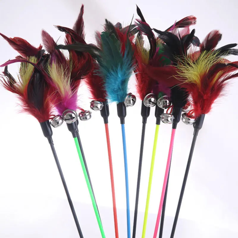 Creative Cat Toy Natural Feather Elasticity Pole Kitten Fishing Funny Cat Hairball With Bell Interactive Stick Fast Shipping