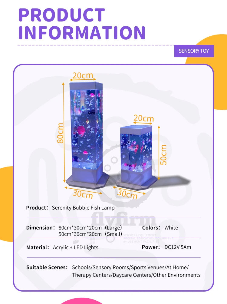 Flyfirm Sensory LED Aquarium with Bubbles and 12 Artificial Fish Ideal for Mood Lighting, Autism, and ADHD Sensory Therapy