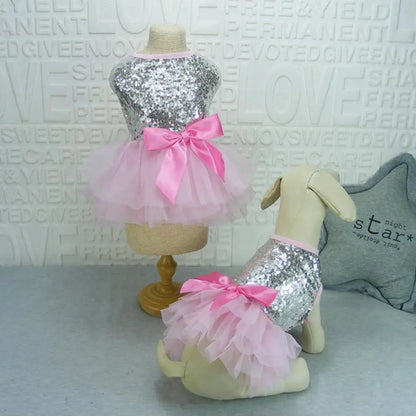 Small Dog Dress Pet Tutu Dress with Sequin Bows Princess Tulle Skirt Puppy Dog Clothes Chihuahua York Terrier Pet Apparel