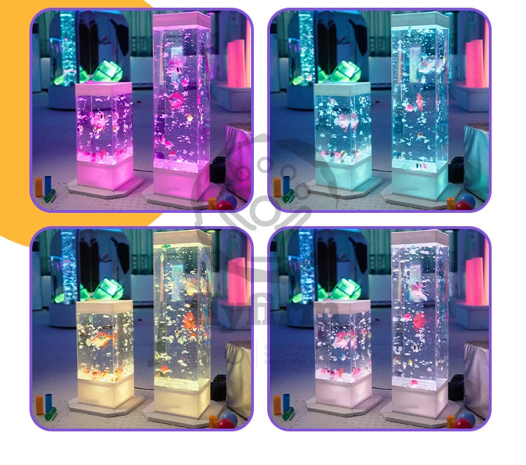 Flyfirm Sensory LED Aquarium with Bubbles and 12 Artificial Fish Ideal for Mood Lighting, Autism, and ADHD Sensory Therapy