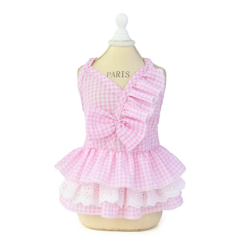 Fashion Dot Bow Cat Dog Dress Skirt Summer Sweer Pet Princess Dresses for Small Dogs Shih Tzu Yorkshire Clothing Puppy Clothes