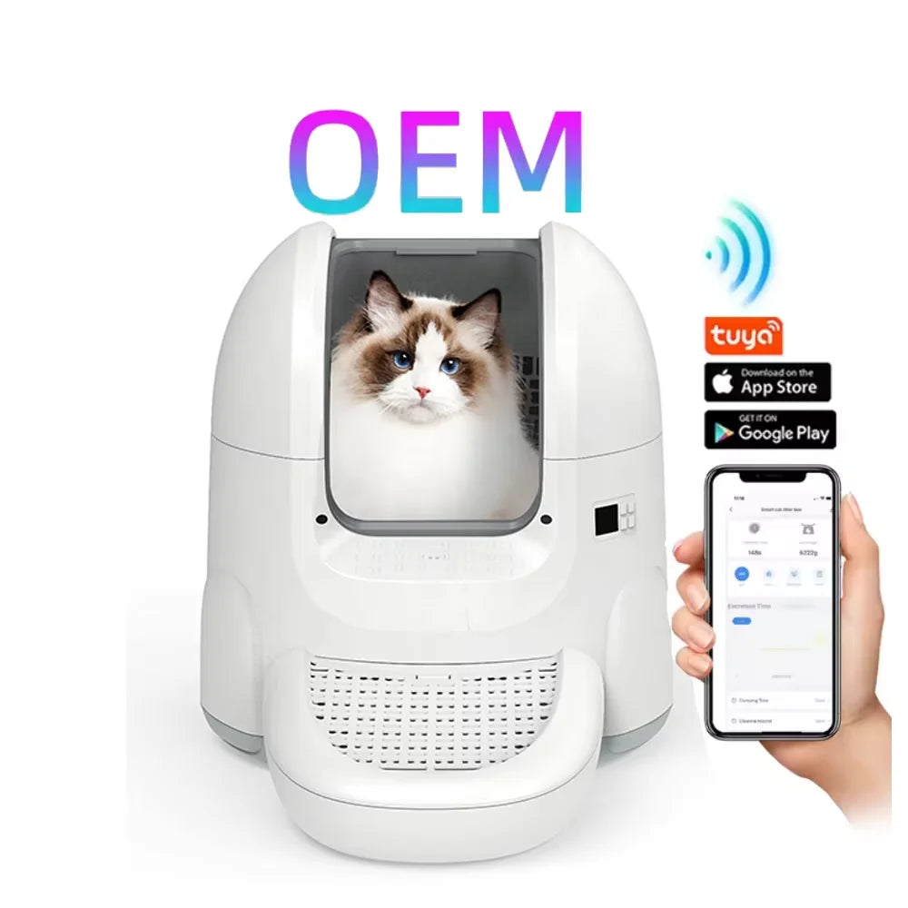 Mascotas accesorios Extra Large Smart Cat toilet Low Noise Automatic Cleaning Cat Litter Box with App Remote Control