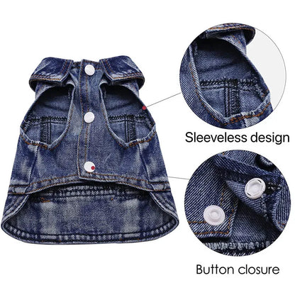 Dog Denim Jacket for Small Medium Dogs Yorkie Chihuahua Bulldog Beagle Pet Clothes Cool Dog Jean Coat Puppy Lapel Vest Apparel