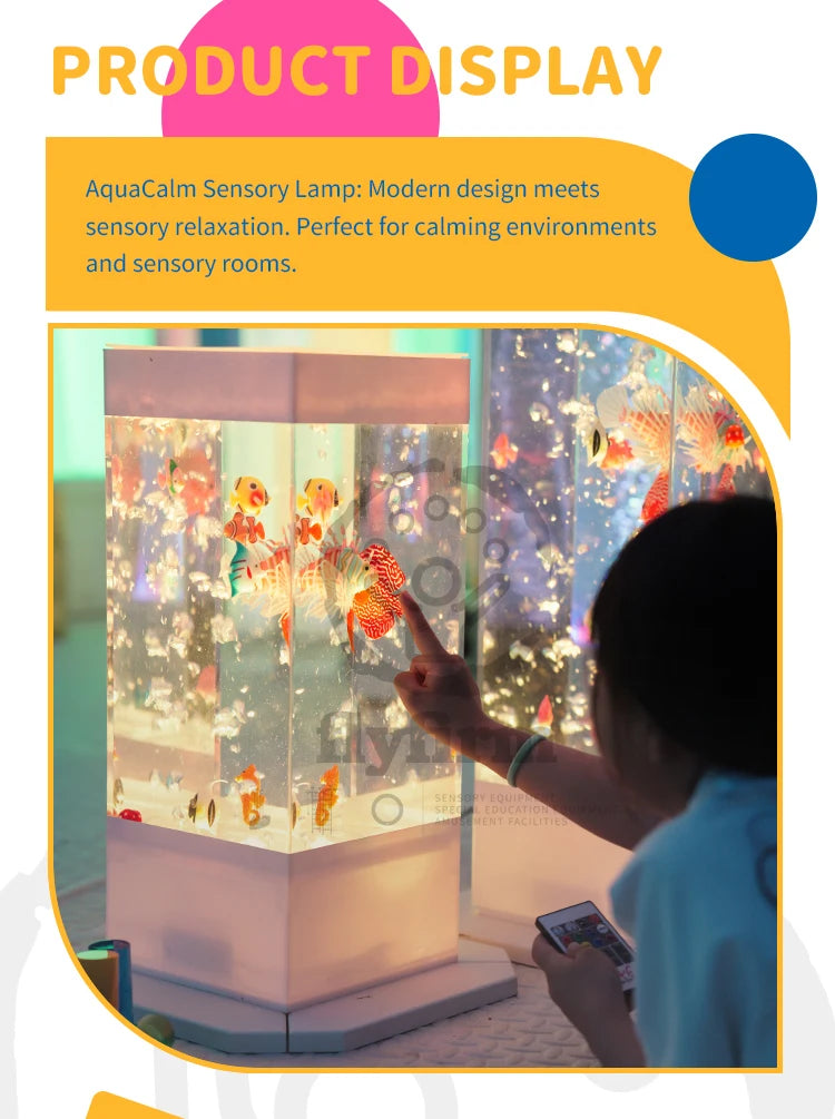 Flyfirm 32 Inch 8-Color Changing Sensory Bubble Aquarium with LED Lights 12 Floating Fish, Perfect for Autism,Anxiety Therapy