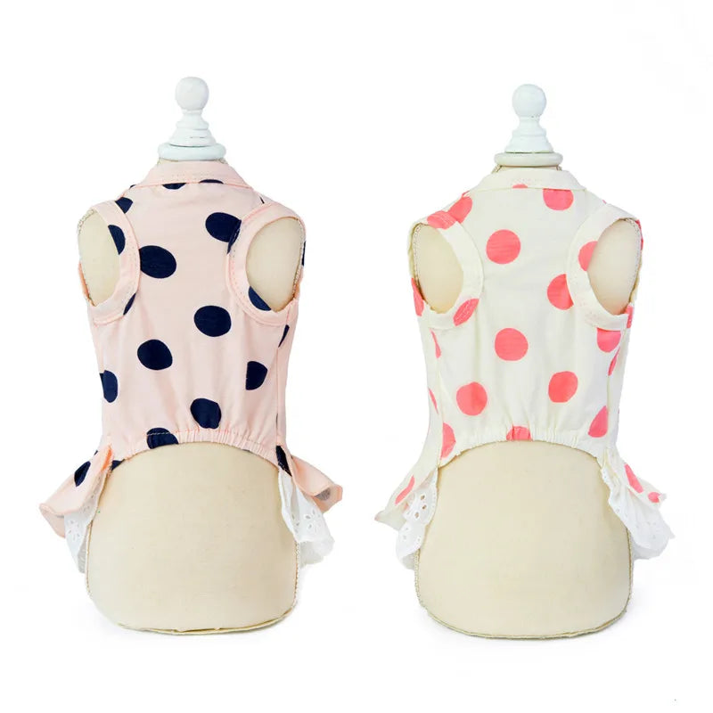 Fashion Dot Bow Cat Dog Dress Skirt Summer Sweer Pet Princess Dresses for Small Dogs Shih Tzu Yorkshire Clothing Puppy Clothes