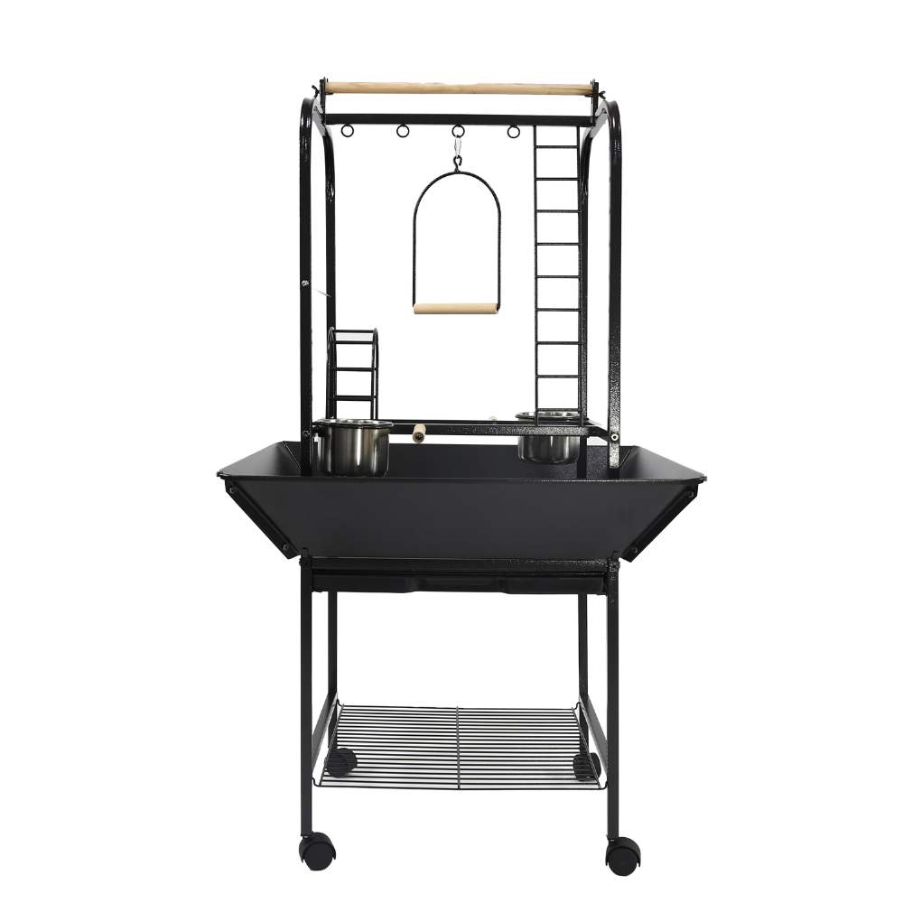 Parrot Play Stand With Ladders & Toy Hooks - Black 26"x25"x56"
