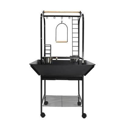 Parrot Play Stand With Ladders & Toy Hooks - Black 26"x25"x56"