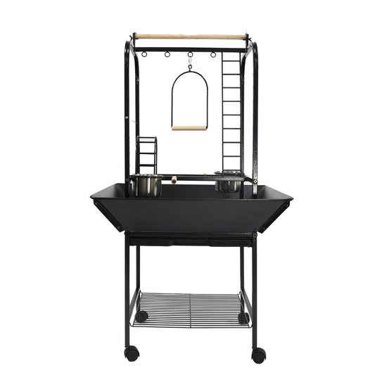 Parrot Play Stand With Ladders & Toy Hooks - Black 26"x25"x56"