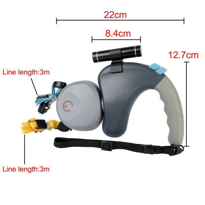 Dual Dog Rope Leash Pet Traction Rope Belt Retractable for 2 Dogs Walking Double with Light Rotation Pet Rope Pet Supplies