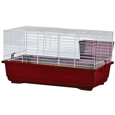 Whiskers Way | A red and white wire cage with a plastic base, suitable for small animals.