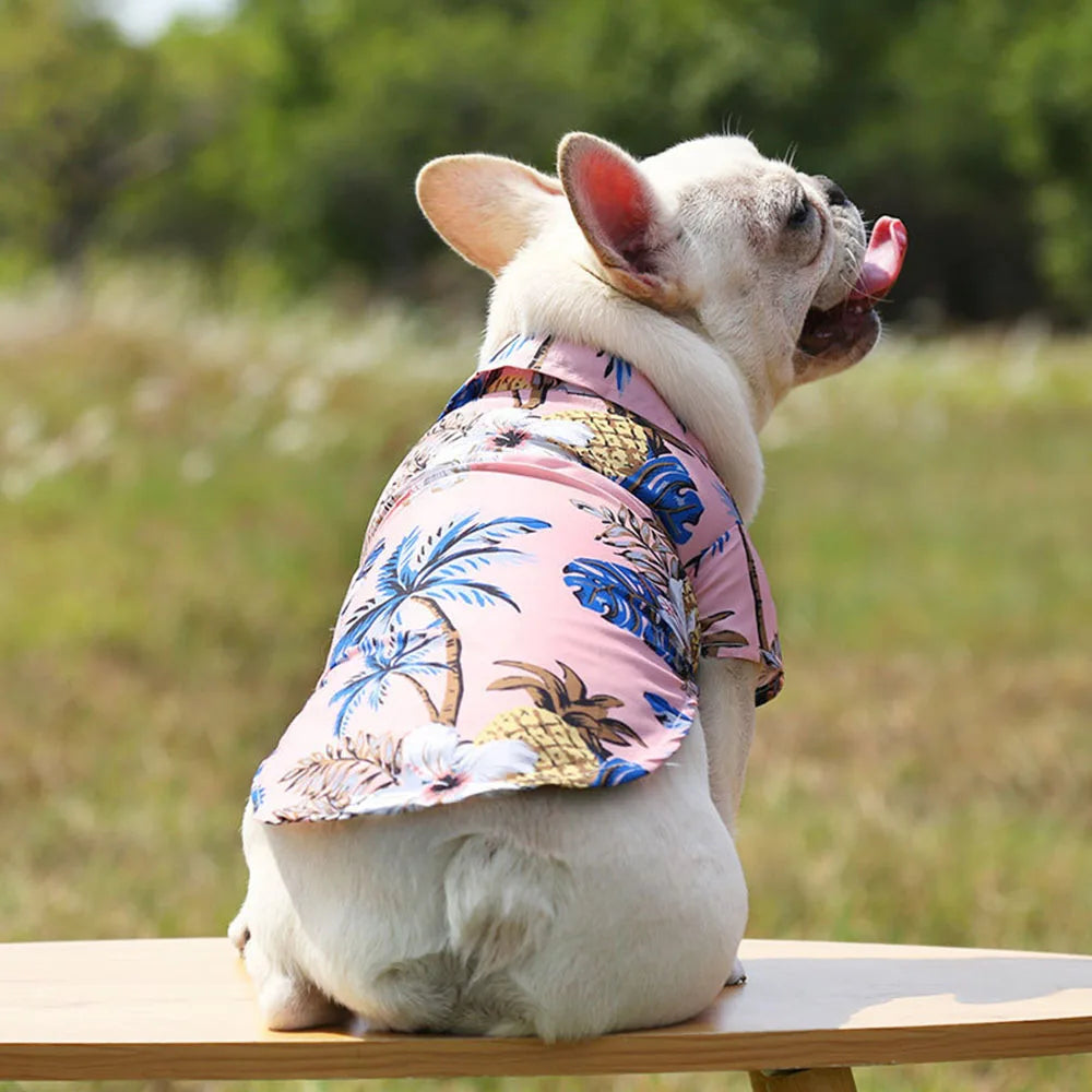 Summer Dog Shirt Hawaiian Beach Pet Clothing Coconut Tree Flower Print Puppy T-Shirt for Small Dogs Cats Vest Camp Shirt for Pug