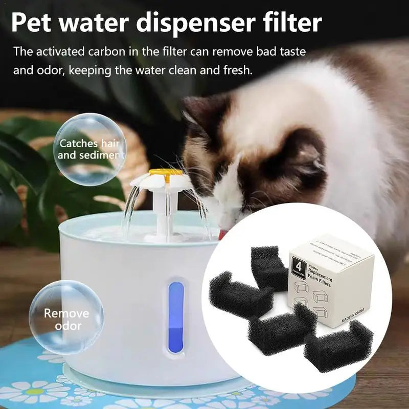 Pet Fountain Replacement Filters 4pcs Animal Fountain Filters For Drinking Water Dispenser Cat Water Fountain Filter Foam Filter