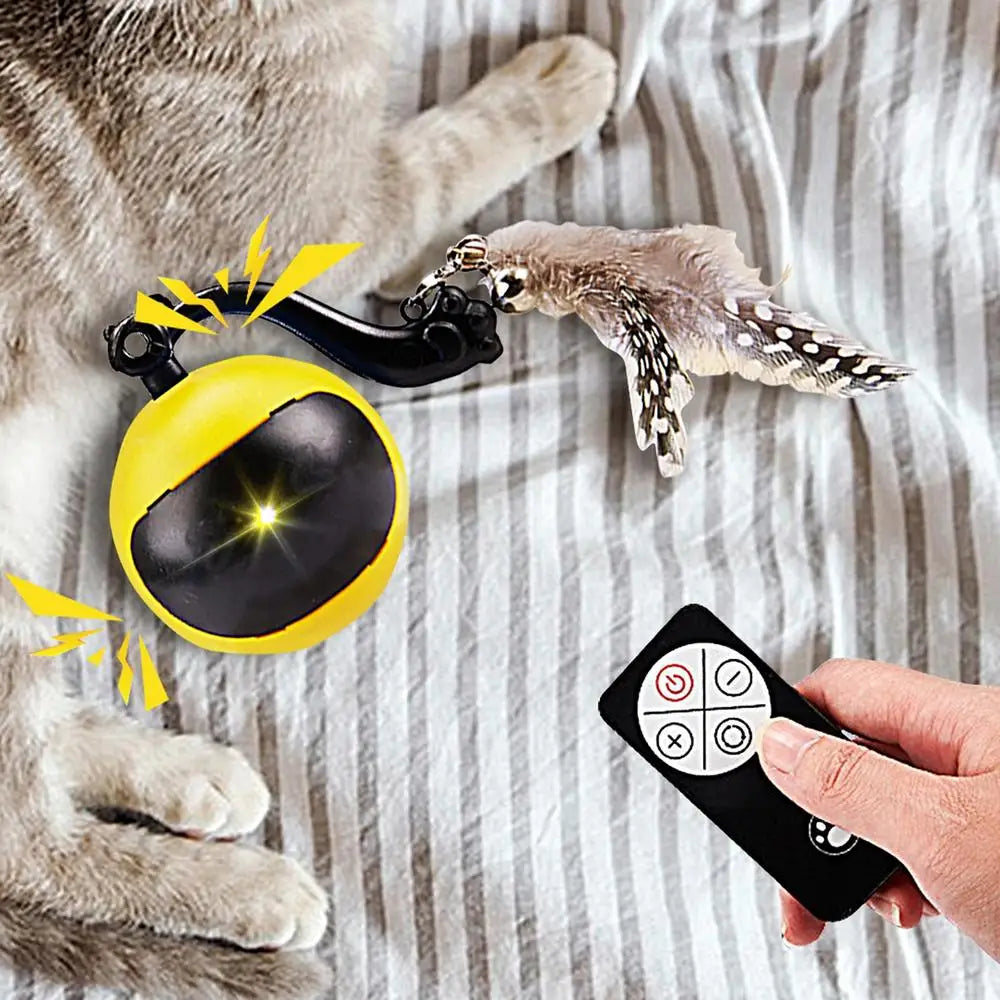 Smart Ball Cat Toy Cat Power Ball with Feather Tails Moving Cat Toy with LED Light and Sound Kitten Exercise Hunting Toys