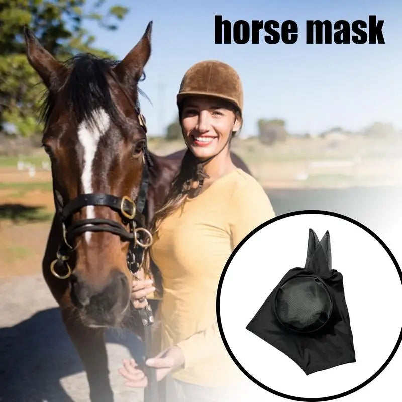 Fly Covers for Horses Fine Mesh UV Blocking Elastic Cover with Ears Machine Washable Equestrian Supplies for Outdoors