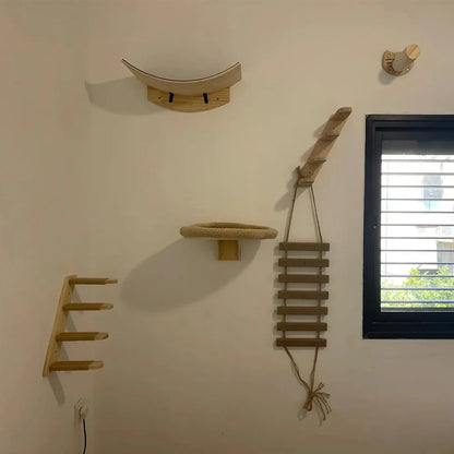 Cat Climbing Shelf Furniture Wooden Shelves for Cats Perches Activity Cat Tree Scraper Stairs Scratching Post Cat Wall Furniture