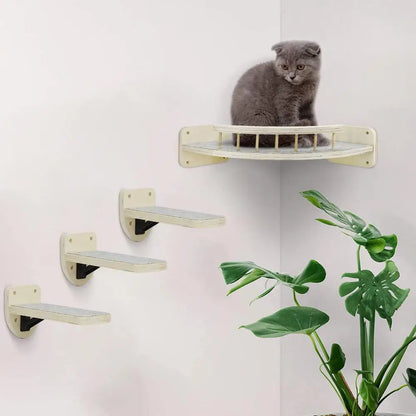 4 Pieces Wall Mounted Cat Climbing Shelves Set Wooden Platform Corner of Wall with Cat Small Jumping Platform Kitty Playing