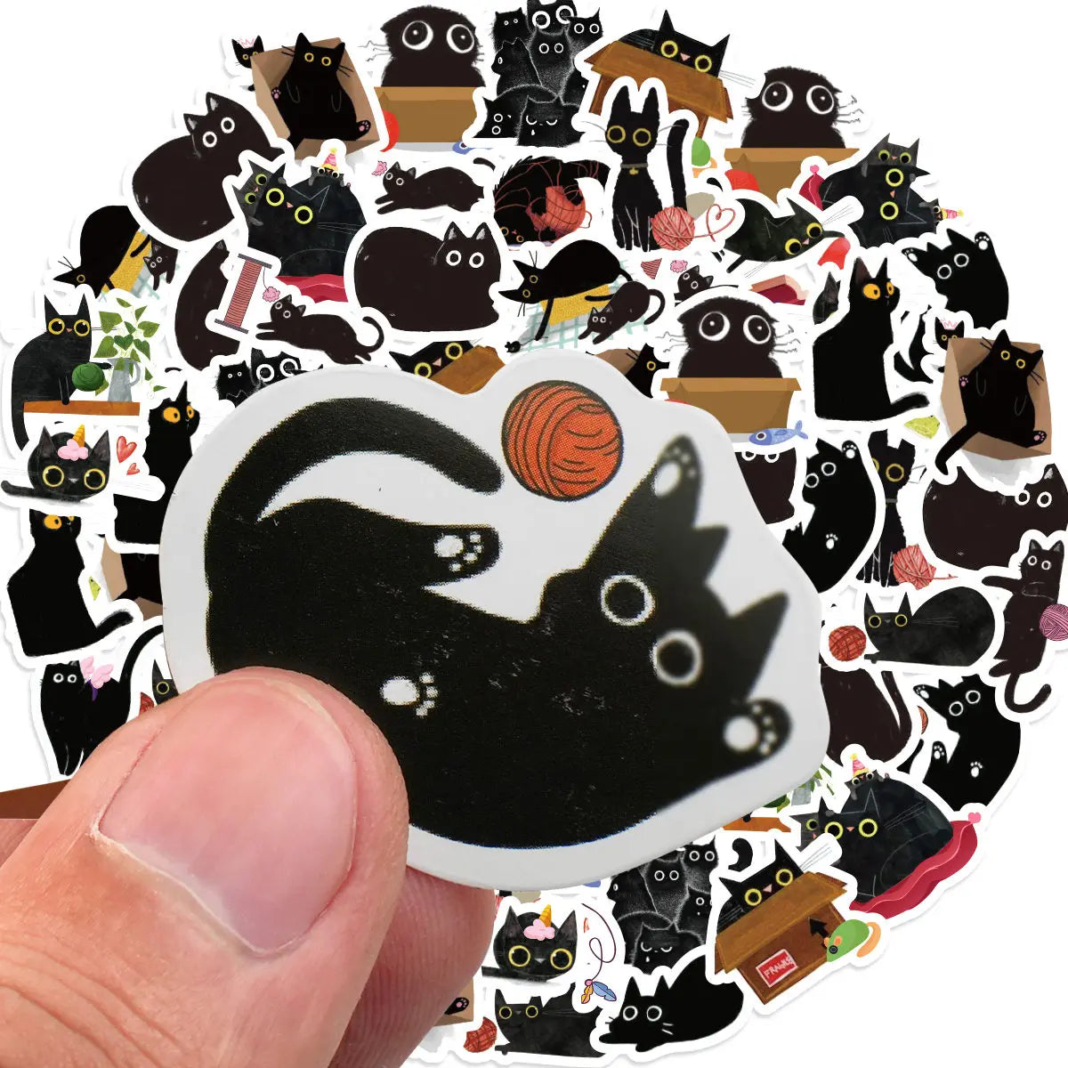 Etori Life 46pcs PVC Cute Cartoon Japanese Black Cat Pattern Student DIY Cups,Scrapbooks,Laptops Decoration Stickers