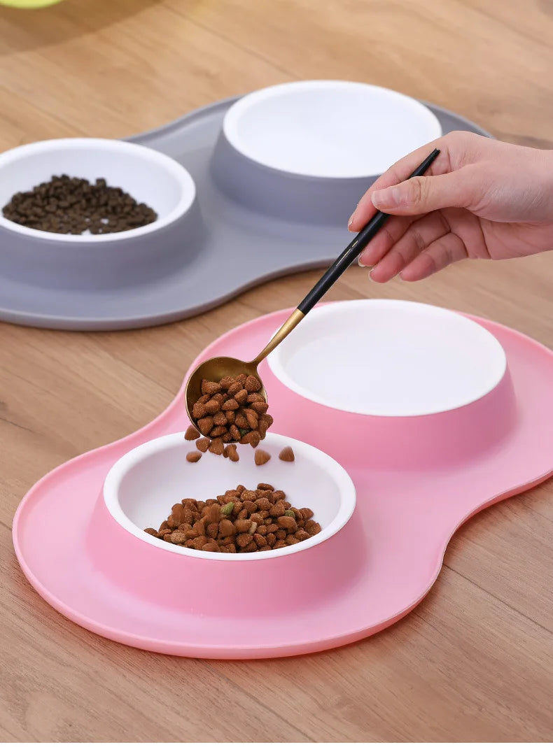 Anti-splash Double Food Bowls For Large Dogs Silicone Dog Bowl Mat Water Drinking Bowl For Cats  Anti Slip Dog Dish Accessories