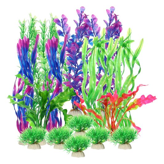 UXCELL Plastic Aquarium Plants, Colorful Fish Tank Plant Decorations Set, Fish Tank Accessories Plants for Aquarium Decorati