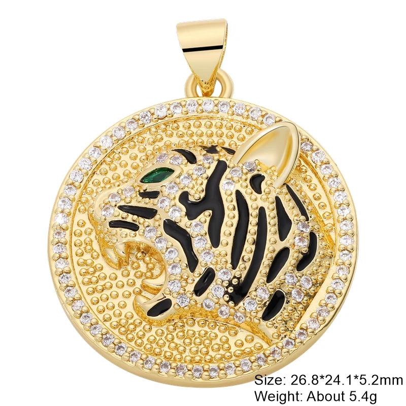 Juya 18K Real Gold Plated Cubic Zircon Bear Lion Bird Tiger Panther Head Leopard Charms For DIY Pendant Necklace Bracelet Making
