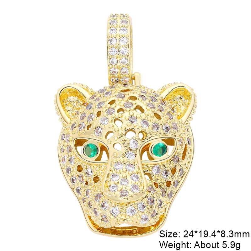 Juya 18K Real Gold Plated Cubic Zircon Bear Lion Bird Tiger Panther Head Leopard Charms For DIY Pendant Necklace Bracelet Making