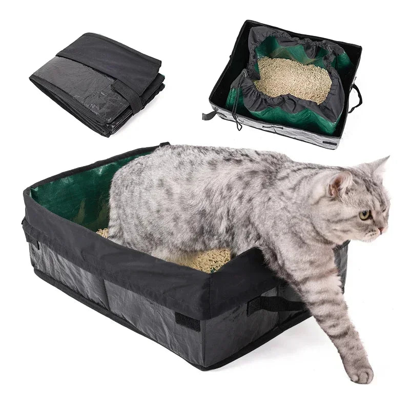 Cat Litter Box Dog Toilet Tray Portable Outdoor Waterproof Reusable Travel Oxford Litter Pan for Outdoor Travel Cat Supplies