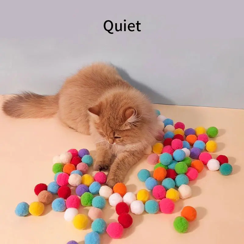 Cat Toys Interactive Launch Training Cat Toys Cat Supplies Creative Mini Pompoms Games Stretch Plush Ball Toys Pet Accessories