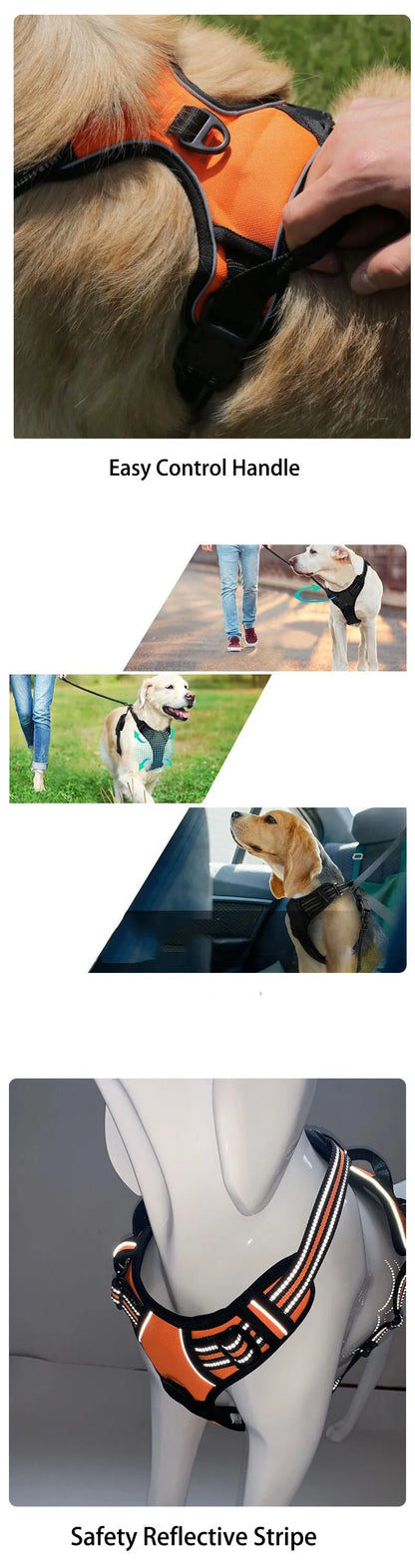 Pet Dog Harness for Medium Large Dogs, Adjustable Reflective No-Choke Padded Pet Vest Harness with  Front Clip Control Handle