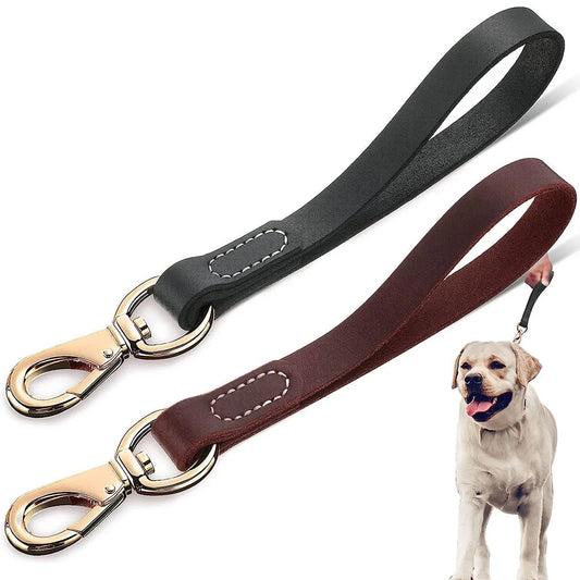 Genuine Leather Short Dog Leash 30cm Short Dog Traffic Lead Leash for Large Medium Dogs Pet Training Walking Leash for Big Dogs
