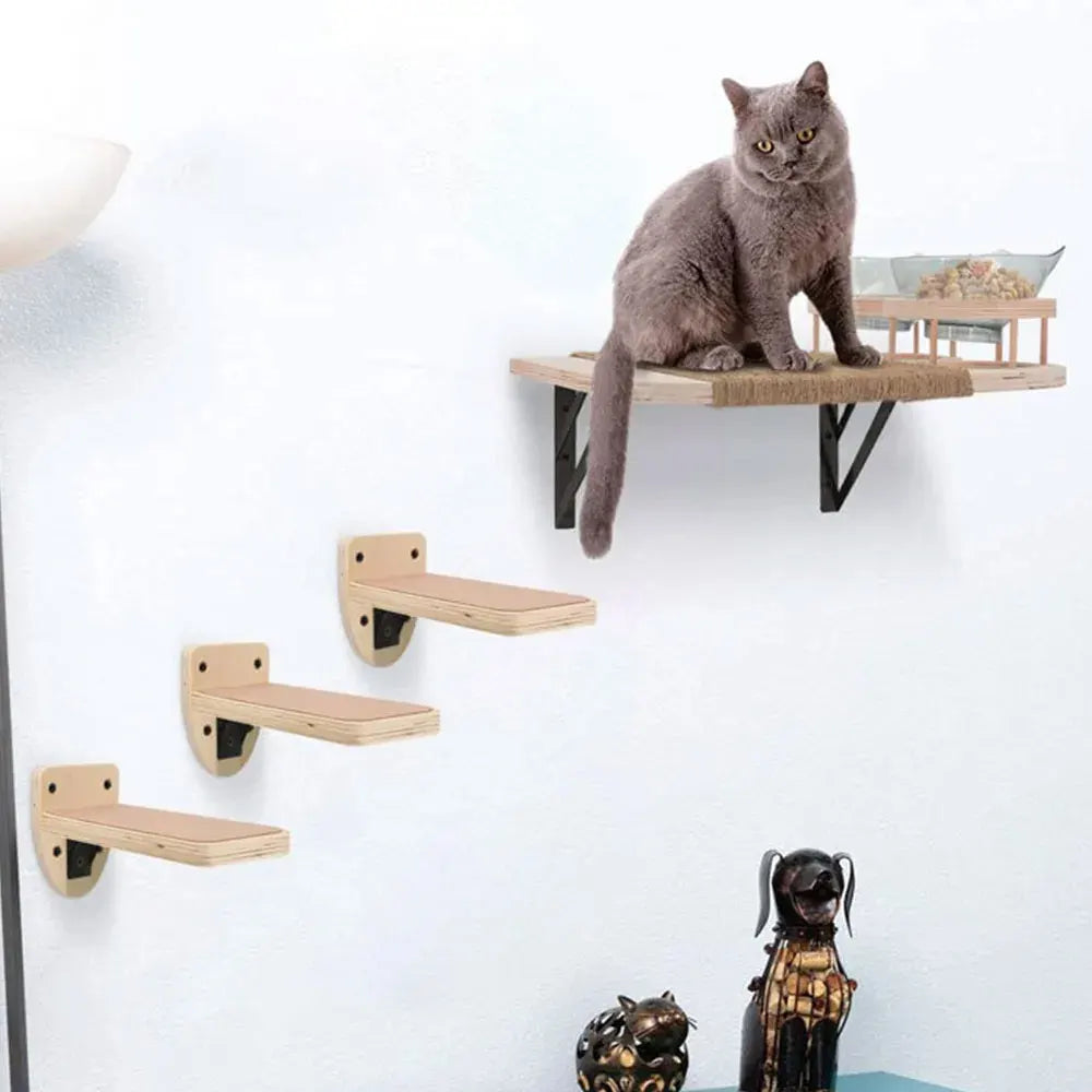 Cat Tree Tower Climbing Shelves Wall-Mounted Cat Hammock And Bed Easy-cleaning and Durable Ladder with Felt for Playing&Exercise