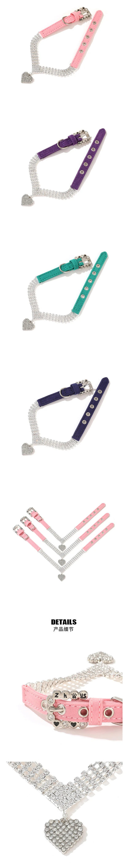 Luxury Rhinestone Dog Collar for Small Dogs Cats, Soft Sueded Puppy Collar Diamond Cat Necklace Crystal Jewelry Pet Accessories