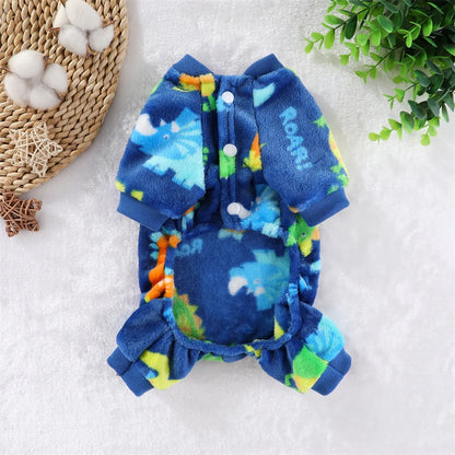 Soft Flannel Dog Pajamas for Small Medium Large Dogs, Cartoon Animals Bear Dinosaurs Print Puppy Onesie Winter Dog Jumpsuit