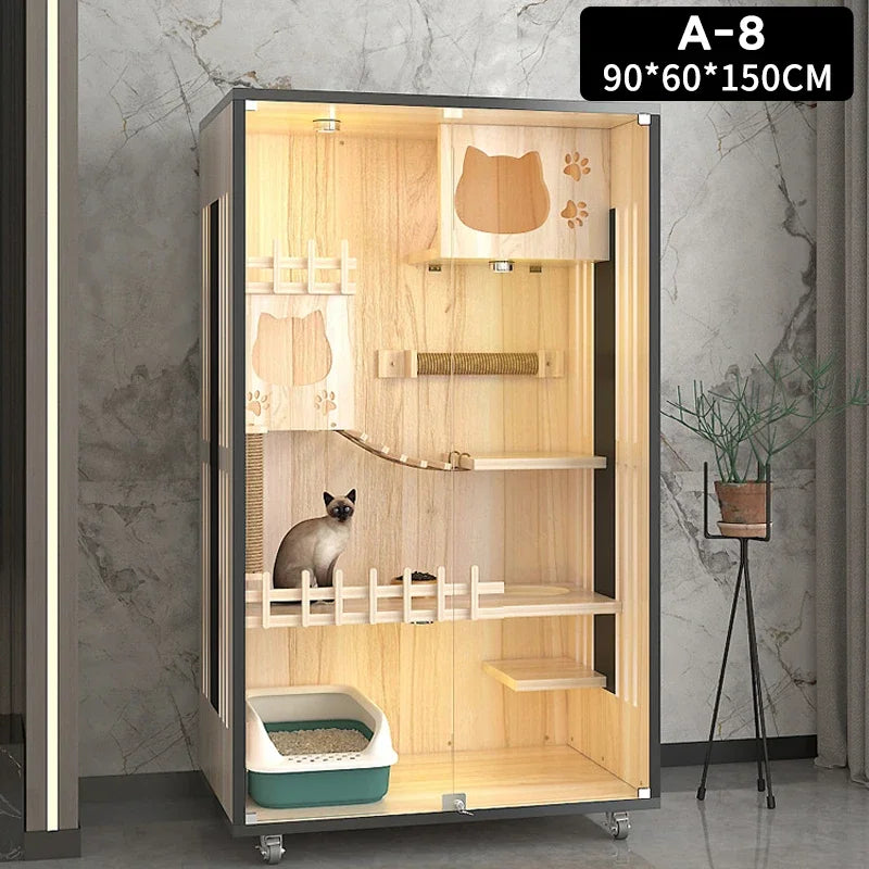 Amazon New Arrive Luxury Wood Cat Villa Bed Wooden Pet Cage Cat Showcase Cattery Cat House For Amazon