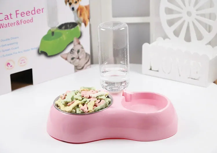 Dual Port Dog Automatic Water Dispenser Feeder Utensils Bowl Cat Drinking Fountain Food Dish Pet Bowl Raised Stand Dish Bowls