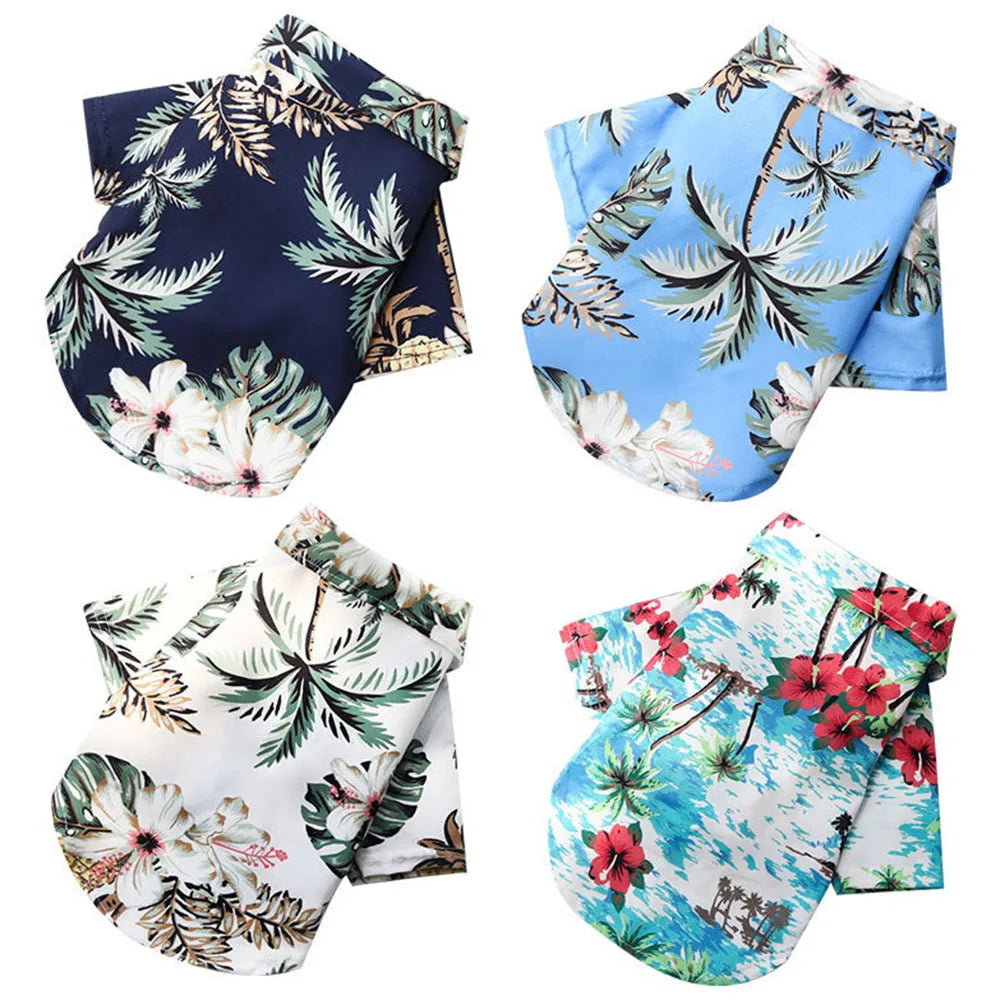 Summer Dog Shirt Hawaiian Beach Pet Clothing Coconut Tree Flower Print Puppy T-Shirt for Small Dogs Cats Vest Camp Shirt for Pug