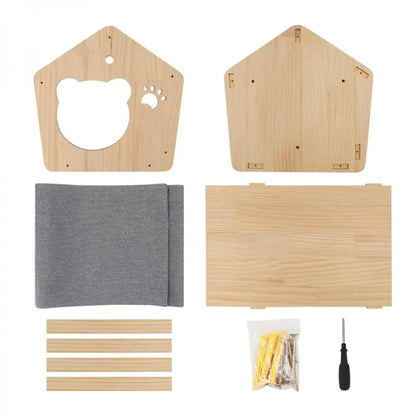 1 Piece Wall Mounted Wooden Cat House Cat Bridge Cat Hammock Hanging Bed with Jumping Platform for Kitten Perch and Rest