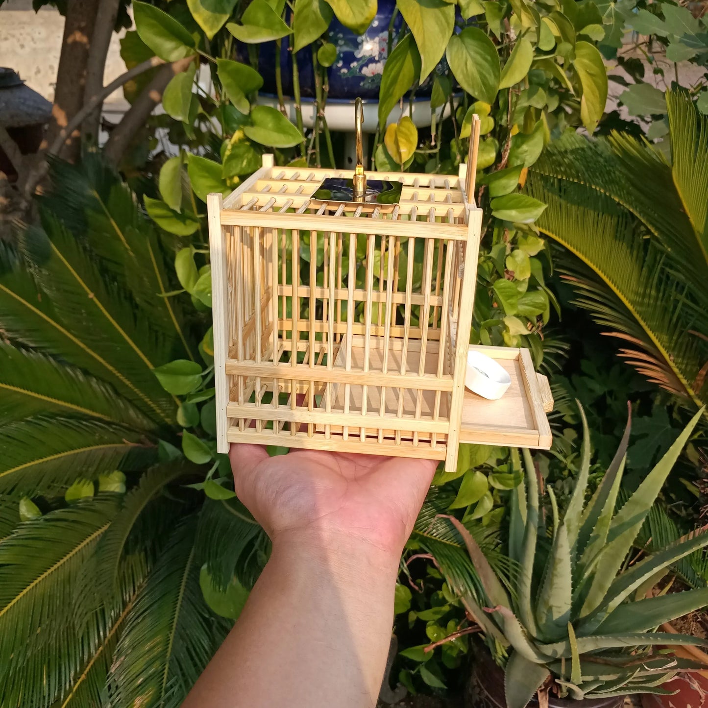 Grasshopper Cage, Bamboo Single Grid, Pure Handmade Bamboo Woven Cage, Classic Insect Crawling Tool with Drawer