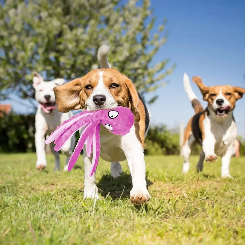 Dog Squeaky Toys Octopus - No Stuffing Crinkle Plush Dog Toys for Puppy Teething, Durable Interactive Dog Chew Toys for Small, M