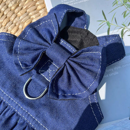Pet Denim Clothes For Cat Dog Spring Summer Cat Dress Harness Kitten Jeans Shirt Cat Bowtie Skirt Dress Vest Harness with D-Ring