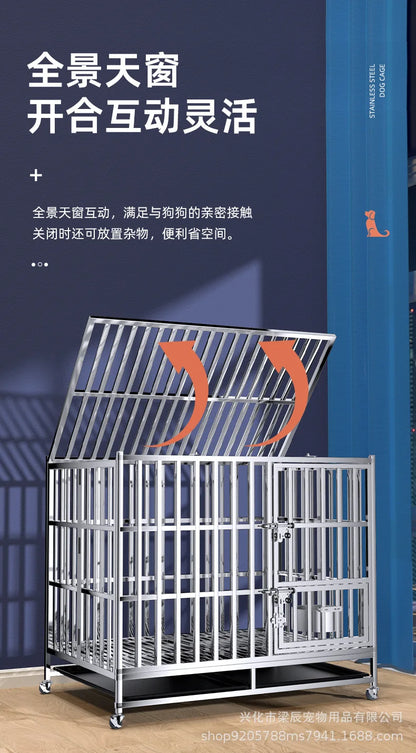 Stainless steel dog cage with partition mother and child cage square tube double cage large pet golden retriever ken