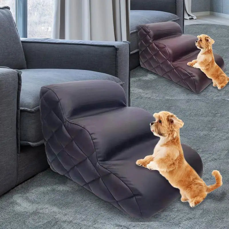 Pet Steps Dog Stairs Puppy Ladders Dog Furniture Non-Slip 3 Steps Dog Stairs Soft Leather Cover Bed Stairs Pet Cats Bed Steps