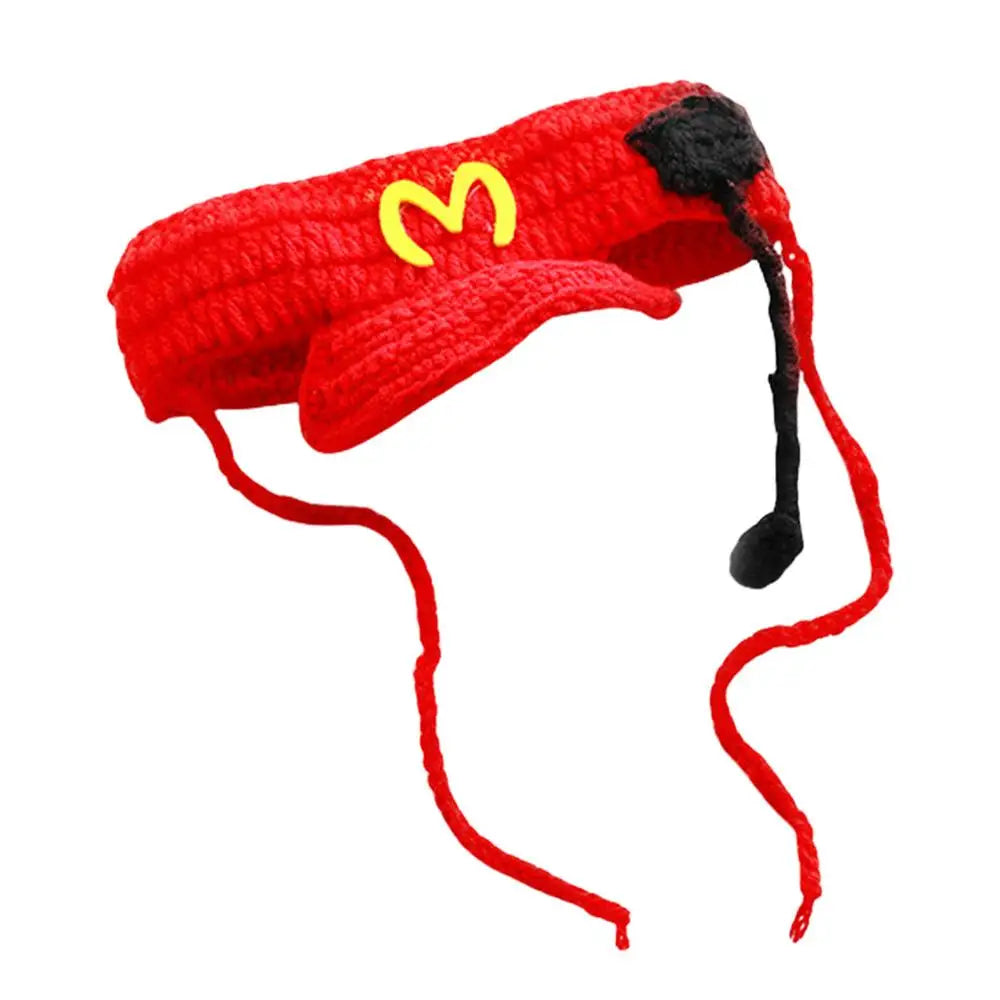 Funny Pet Hat Knitted Cat Waiter Beanie Hat Cartoon Pet Cosplay Caps for Puppy Kitten Weaving Puppy Costume Headwear Decoration