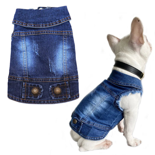 Dog Cat Clothes Jeans Jacket for Small Medium Dogs Beagle Yorkie Chihuahua Dark Wash Denim Coat Spring Autumn Pet Apparel