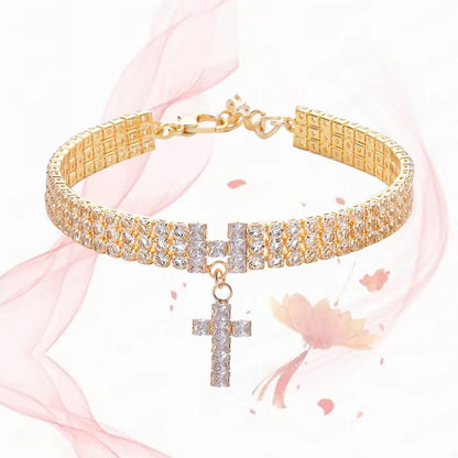 AAA Zircon Cross Cat Accessories Pet Necklace Adjustable Rose Gold Collar for Small Medium Puppy All Season Birthday Neck Gear