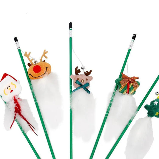 Cat Toy Cat Teaser Sticks Christmas Series Cat Stick Doll Old Reindeer Cat Stick Christmas Gift Bells Pet Supplies.