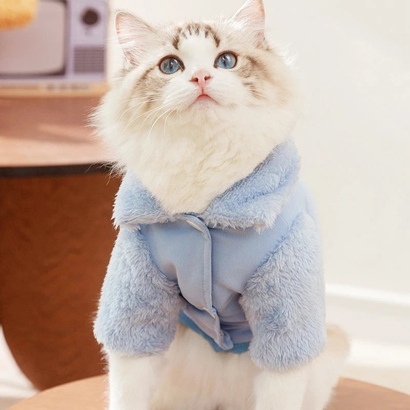 Winter Dog Jacket Fleece Pet Coat Double Sided Wear Dog Warm Clothes Thickened Cat Clothing Chihuahua Bichon Costume with D-Ring