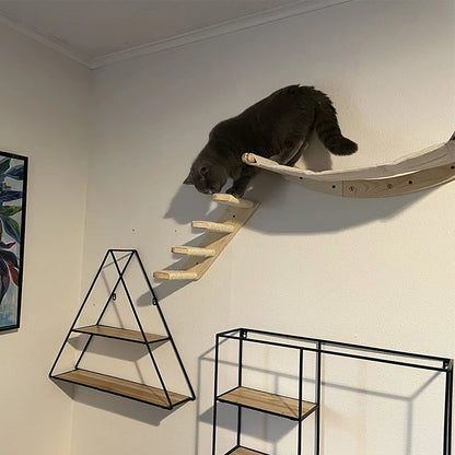 Wall-mounted Cat Climbing Frame Hammock Sisal Four-step Cat Stairs Grab Post Platform Cat Sleeping Activities Indoor Furniture