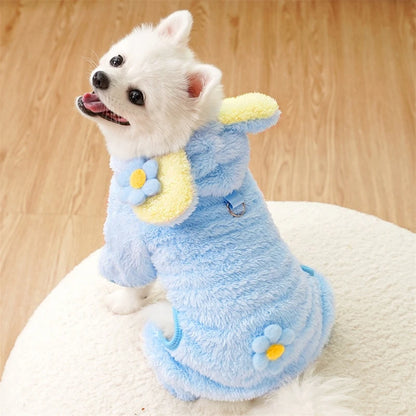 Soft Flannel Pet Dog Clothes Light Blue Solid Flower Winter Overalls for Cats New Year Cosplay Chihuahua Coat Kitten Sweatshirts